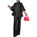 High-Collar Button-Detail Denim Set - Straight Leg Pants & Cropped Jacket, Solid Color Streetwear (Dark Blue/Black/Light Blue)_ecoleips.com