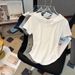 Real Shot Of The New Spring And Summer Hooded Lace V Neck Short Sleeved T Shirt For Women With Pleated Slim Fit And Sweet Tops In White And Gray_ecoleips.com