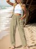 Suitable For All Seasons Clothing 2024 Women's Cotton Linen Casual Vacation Style Elastic Waist Banana Cargo Pants_ecoleips.com