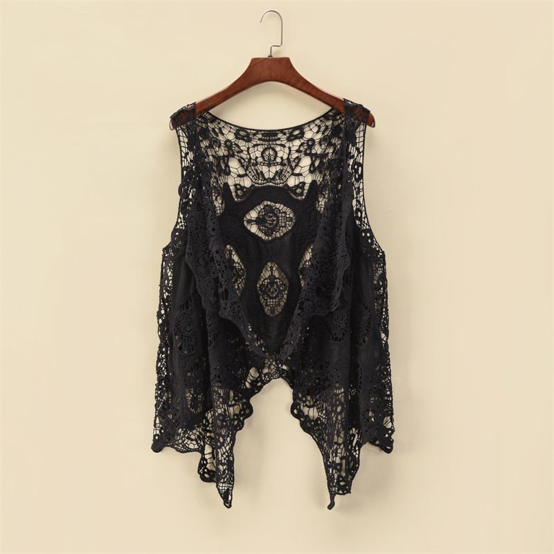 Women's Summer Lace Kimono Cover-Up – Sleeveless Sheer Mesh Beach Wrap, Boho Chic Sun Protection Shawl For Swimsuits & Dresses_ecoleips.com