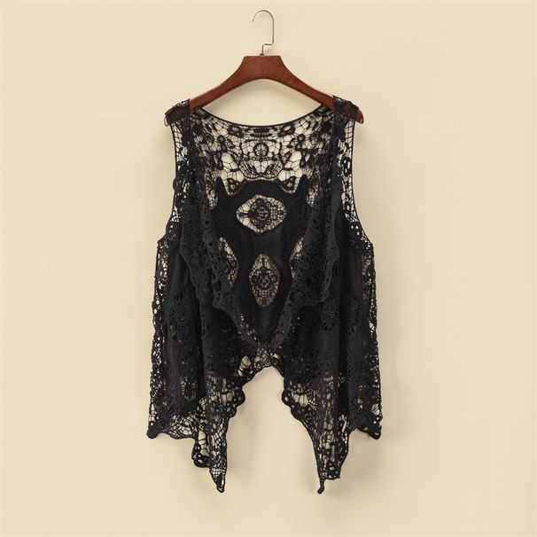 Women's Summer Lace Kimono Cover-Up – Sleeveless Sheer Mesh Beach Wrap, Boho Chic Sun Protection Shawl For Swimsuits & Dresses_ecoleips.com
