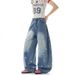Vintage Star Embroidered Baggy Jeans For Women, Gradient Washed Wide Leg Denim Pants, Loose High Waist Casual Trousers, Streetwear Daily Wear Y2K Over_ecoleips.com