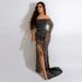 new style sexy one-shoulder see-through rhinestone high slit dress nightclub party style_ecoleips.com