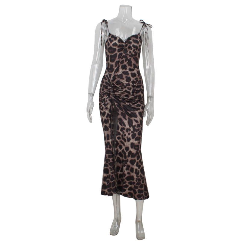 Women's Clothing Women's Leopard Print Suspender Dress Sexy High Waist Slit Hip Long Skirt_ecoleips.com