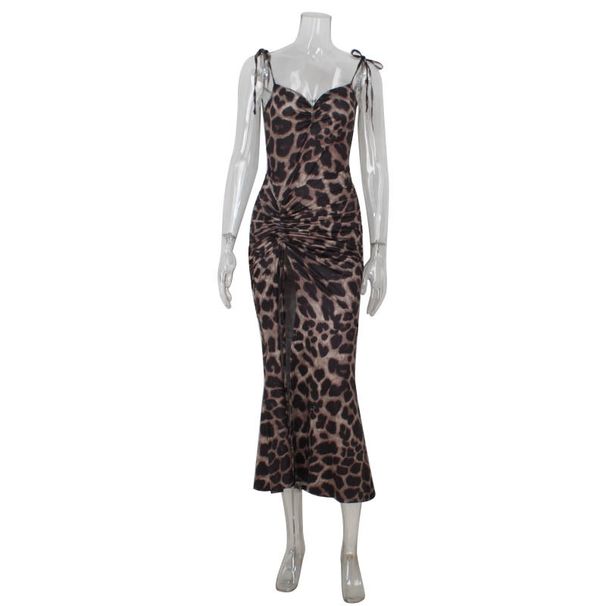 Women's Clothing Women's Leopard Print Suspender Dress Sexy High Waist Slit Hip Long Skirt_ecoleips.com