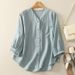 Women's Solid Color V Neck Shirt Summer New Style Fashionable And Elegant Loose Fit Top With Three Quarter Sleeve Versatile_ecoleips.com