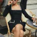 Talenza Long Sleeve Tweed Dress Women's Elegant Square Neck Luxury Party Evening Gown Retro Slim Patchwork Short Dress Vestido_ecoleips.com