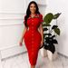 Women's Color Block Knit Dress With Lace Collar Single-Breasted Slim Fit Midi Skirt_ecoleips.com