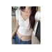 Pure Desire Lace Spliced Bow V-neck Short-sleeved T-shirt Female Summer Hot Girl Inner Slim Slimming Short Top_ecoleips.com