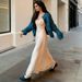Women's French White Midi Dress – New Korean Style Elegant Flowy Gown For Spring Fall_ecoleips.com