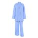 Blue Striped Sleeve Long Pants Loose Wearable Pajama Set European And American Autumn Winter New Women's Homewear_ecoleips.com