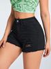 Distressed Black Denim Shorts For Women Casual Slim Fit Multi Craftsmanship Design_ecoleips.com