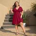European And American Early Autumn Dress for Women Ruffled V Neck Pockets TK New Resort Style plus Size Clothes_ecoleips.com
