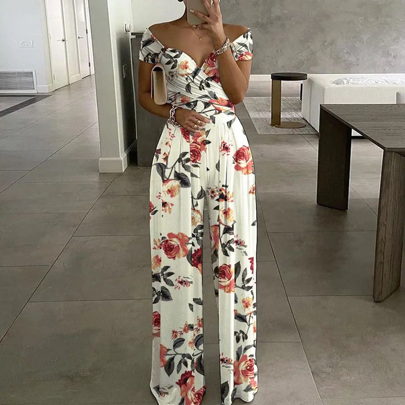 Women’s Clothing Women's Fashion One Shoulder Printing Temperament Commuting Leisure High Waist Jumpsuit Women_ecoleips.com