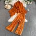 Trendy Autumn/Winter Set | Gold-Trimmed Cape Jacket & Wide-Leg Pants | Chic Two-Piece Outfit_ecoleips.com