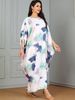 Muslim Dress Women Elegant Printed Dubai Abaya Dress – Batwing Sleeve Muslim Robe For Women, Flowy Long Dress With Middle Eastern Floral Design_ecoleips.com