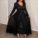 Plus-Size Elegant V-Neck Jumpsuit With Sequin & Mesh Panels – Long-Sleeve One-Piece Romper (0XL-5XL)_ecoleips.com