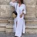 Talenza Loose Slit Long Dress For Women Single Breasted Lapel Pockets Shirt Summer Female Solid Fashion Casual Office Lady Dress_ecoleips.com