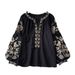 Women's Clothing Spring And Autumn Retro Ethnic Style Temperament Long-sleeved Round Neck Pullover Embroidery Loose Shirt Women's Fashionable Top_ecoleips.com