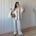 Fashionable Loose plus Size Women's Clothing Set Long Sleeved Tie Waist Shirt Cardigan Trousers_ecoleips.com