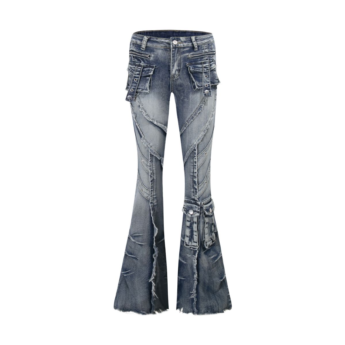 Vintage American Flare Jeans For Women - High Waisted Stretchy Denim Pants With Distressed Wash, Retro Streetwear Style_ecoleips.com