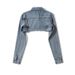 "Women's Cropped Denim Jacket - High Waist Shawl Collar Retro Style (Light Blue/Black Gray)"_ecoleips.com