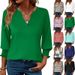 Women's Clothing Loose Casual Printed Five Point Sleeve V Neck T Shirt Tops For Women_ecoleips.com