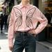 French Style Women's Heavy Duty Shirt Unique Design Butterfly Pattern Elegant Commuter Top For Spring And Autumn_ecoleips.com