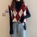 Aria Basics INS Quilted V-Neck Vest For Women, Spring Autumn New College Style, Youthful Knitted Cardigan, Layered Short Vest,_ecoleips.com