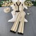 Elegant Winter Vest Set – V-Neck Knit Sweater + High-Waist Lace Pants (Beige/Black/Charcoal/Brown, One Size Fits Most)_ecoleips.com