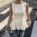 Elegant White Top With Black Polka Dots And Ruffles, Summer Retro Sleeveless Slim A-line Skirt, Women's Top In Cream Color_ecoleips.com