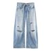 Women's Distressed Mid-Rise Relaxed Fit Wide-Leg Jeans, Ripped Denim Pants For Casual Street Style Comfortable Mid-Rise Relaxed Waistband_ecoleips.com