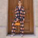 Diamond-Knit Cardigan Set – Long Sleeve Button-Down Sweater & Wide-Leg Pants, Geometric Pattern Matching Lounge Outfit (Emergreen/Navy)_ecoleips.com