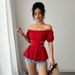 Women's Clothing Sexy One Shoulder Off Shoulder T Shirt Hollow Tube Short Top_ecoleips.com