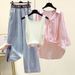 Women’s Clothing Large Size 200 Pounds Fat Girl Summer Suit Female Striped Shirt Small Suspenders Slim Jeans Three Piece Suit_ecoleips.com