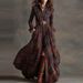New 2025 Autumn Long Sleeved Plaid Printed Dress Fashion Women's Lapel Pocket Commuting Dress Elegant Loose Pleated Maxi Dresses_ecoleips.com