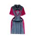 Women's Clothing Fashion Contrast Color Stitching Polo Collar Short Sleeve Denim Slim Mid Length Skirt_ecoleips.com