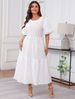 Women's Clothing Plus Size Women's Round Neck Dress Pleated Layered Bohemian Long Skirt_ecoleips.com