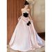 Pink Strapless Satin Evening Gown Women's French Style Princess Dress for Coming of Age Ceremony Engagement Party Bride Toasting_ecoleips.com
