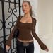 2025 Summer New Fashion Sexy Lace Hollow Out Patchwork Long Sleeve Top For Women, Best Sellers In Europe And America,_ecoleips.com