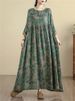 Oversize Cotton Vintage Casual Loose Green Print Floral Dresses For Women Long Sleeve Dress Femme Robe Vestidos Elegant Clothing_ecoleips.com