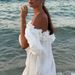 Women's clothing one-shoulder sexy puff sleeve solid color lace holiday beach dress_ecoleips.com
