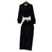 Women's Fashion Suit Ladylike Temperament Bubble Long Sleeves Diamond Studded Shirt High Waist Skirt Two Piece Set_ecoleips.com