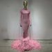 Women's Luxury Rhinestone Mesh Stitching Feather Floor-length Dress Party Dress Stage Performance Clothing_ecoleips.com