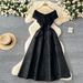 Women's Clothing Skirt Off-shoulder Stitching Waist Jacquard Large Puff Dress_ecoleips.com