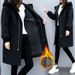 Women's Thickened Fleece-Lined Hooded Trench Coat, Long Loose Fit Casual Windbreaker, Warm Winter Jacket For Students & Office Wear_ecoleips.com