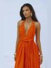 Sexy Backless Tie-Wrap Maxi Dress – Women's Flowy V-Neck Boho Beach Cover-Up (White/Tangerine, One Size Fits Most)_ecoleips.com