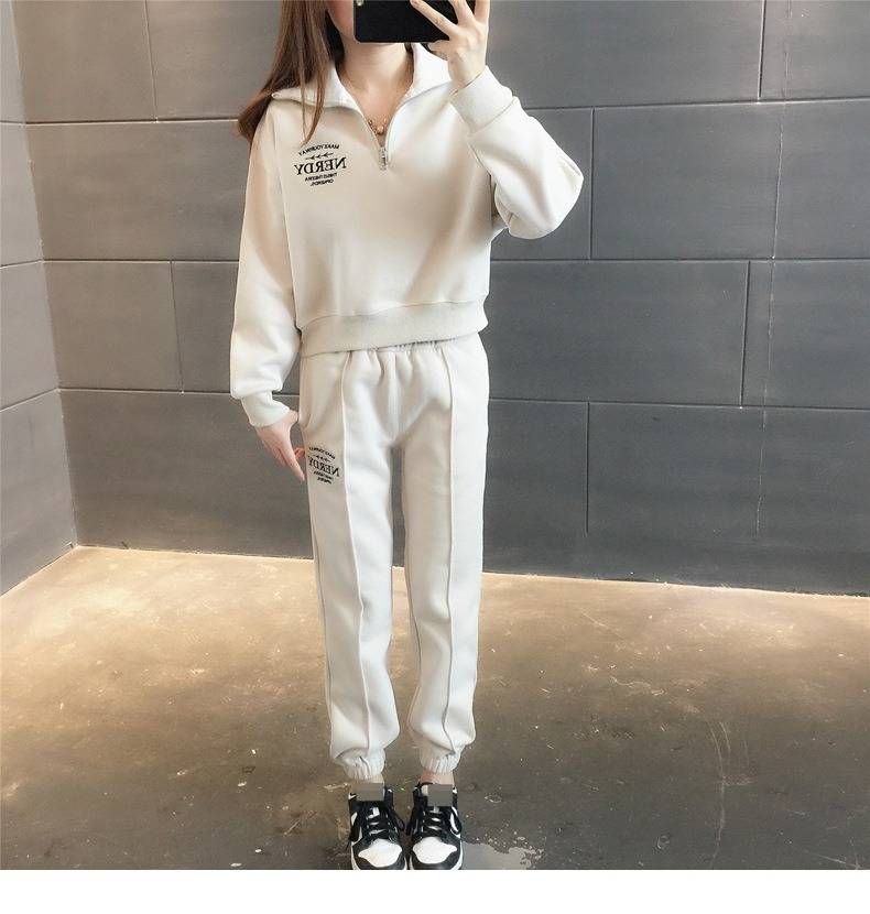 Women's Casual Tracksuit Set – Autumn Loose-Fit Hoodie & Jogger Pants, Stylish Two-Piece Outfit (Beige/Brown)_ecoleips.com