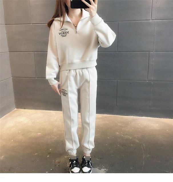 Women's Casual Tracksuit Set – Autumn Loose-Fit Hoodie & Jogger Pants, Stylish Two-Piece Outfit (Beige/Brown)_ecoleips.com