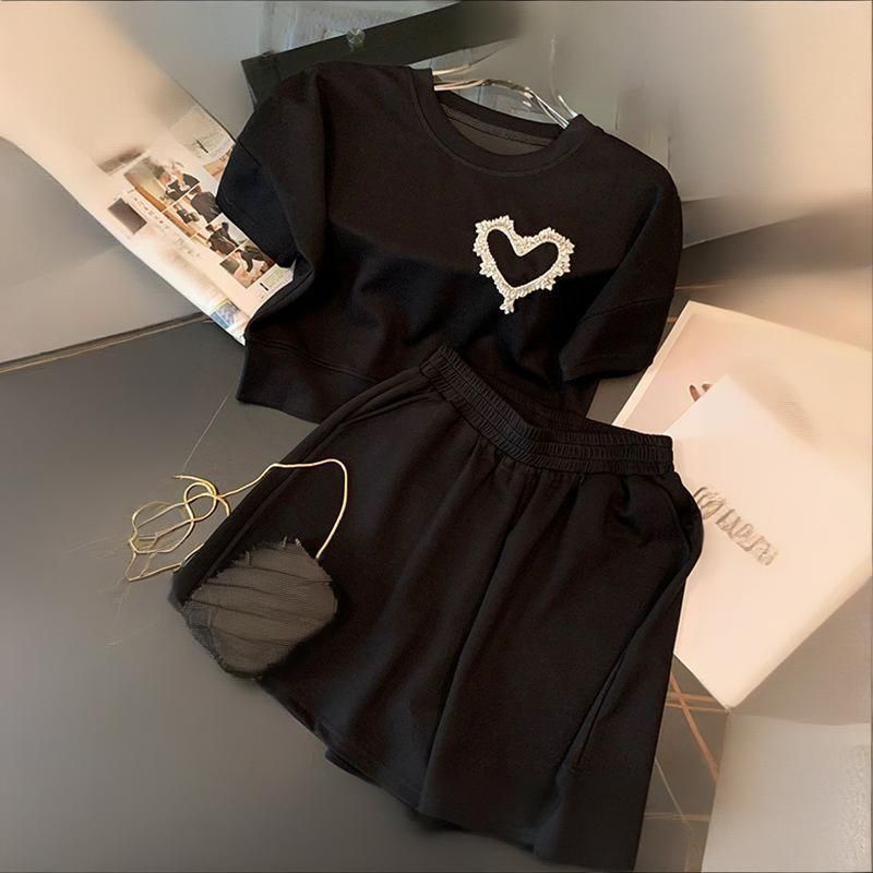Women's Clothing Women's Style Chic Top And Shorts Set Sophisticated Elegant Rhinestone Details Summer For Formal & Casual For Women_ecoleips.com